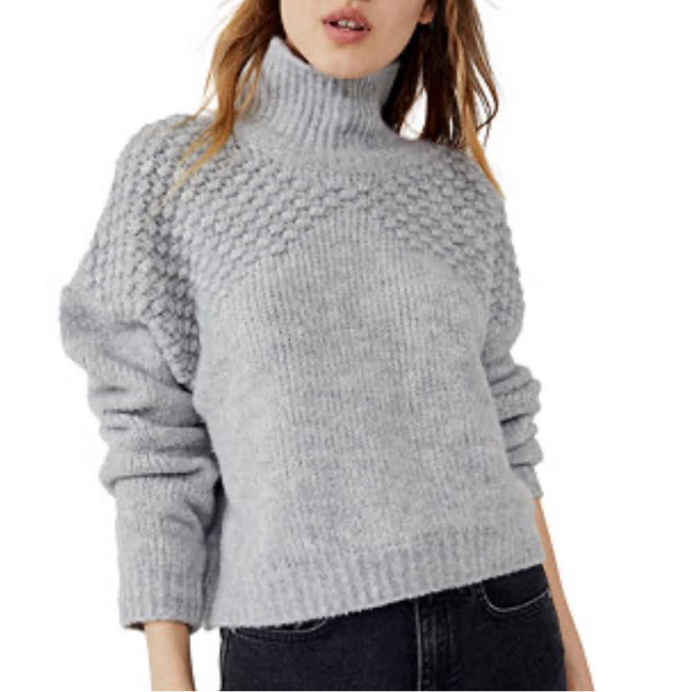 Free People Bradley Pullover Sweater in Light Gray Textured Knit XL